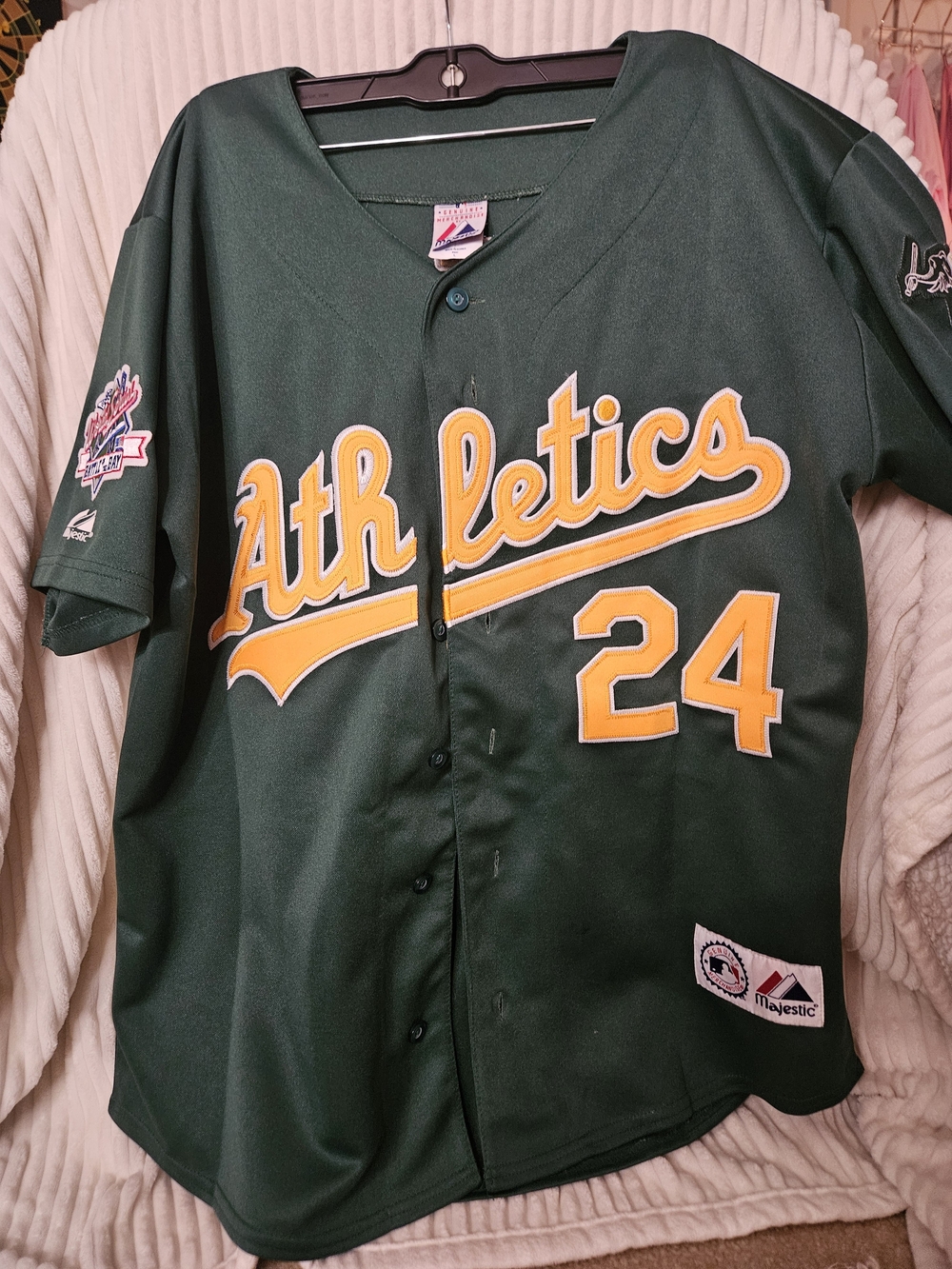 Majestic Green and Yellow Oakland Athletics Jersey #24